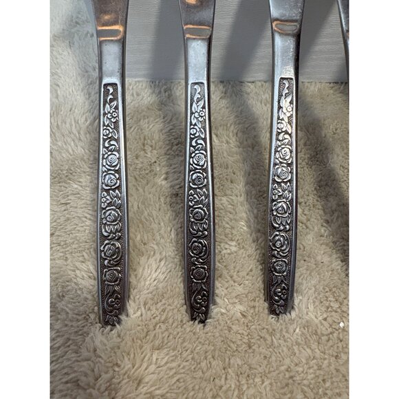 6 Vintage National Stainless Korea Butter Knives With Floral Design Handles 8.2" - Picture 2 of 5